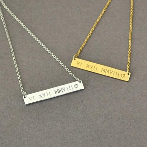 Personalized Bar Necklace,Bar Necklace,Roman Date Bar Pendant Necklace,Gift for her,Christmas Gift
