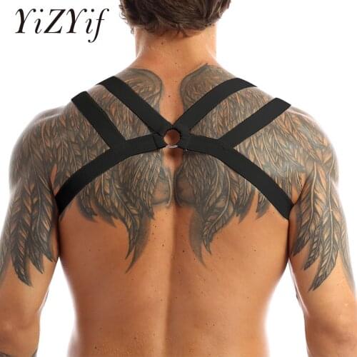 Mens Harness Gay Clubwear Costumes Shoulder Body Chest Muscle Harness Belt Straps Arnes Hombre Belt with O-ring Male Lingerie