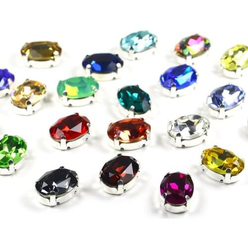 Colorful Oval Crystal Glass Rhinestones with Silver Claw Crystal Sew On Rhinestone Strass Applique For Needlework Clothes Dress