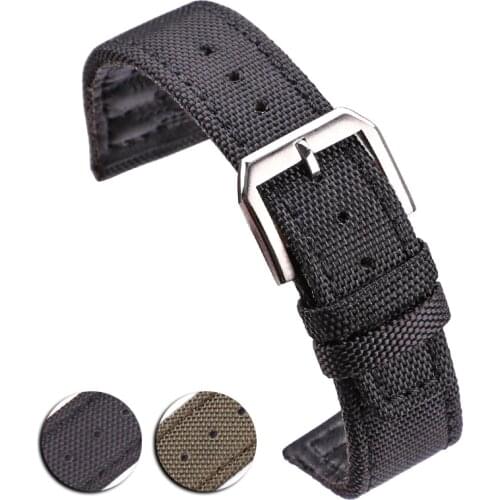 Nylon And Genuine Leather Watchbands 20mm 21mm 22mm Green Black Blue Watch Band Strap Stainless Steel Buckle