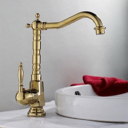 Luxury Gold Color Brass Kitchen Bathroom Faucet Vessel Sink Basin Swivel Spout Kitchen Sink Mixer Tap