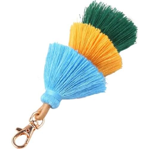 Handmade Women Colorful Boho Pom Pom Tassel Bag Charm Key Chain Fashion Jewerly