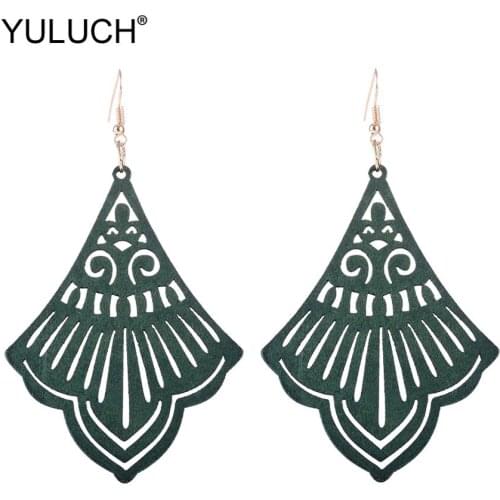 YULUCH Vintage Wood Bell Statement Earrings For Women Jewelry 2019 African Black Brown Pendant Drop Earrings Wedding Party Gifts