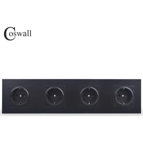 COSWALL 4 Gang Wall Power Socket Grounded 16A EU Standard Quadruple Outlet With Childen Protective Door PC panel
