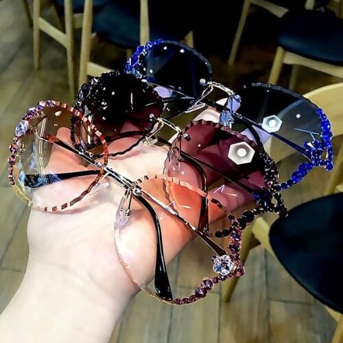 Fashion Rimless Luxury Rhinestone Sunglasses Women 2020 Vintage Bling Sun Glasses Shades for Women Gafas De Sol Mujer Uv400