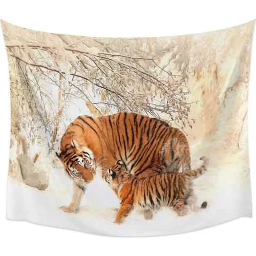 Tiger Playing In The Snow Tapestry Wall Hanging Wall Art Bedroom Painting Tapestry Wall Home Decoration Dorm Decor Yoga Mat