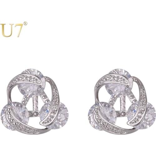 U7 Earrings Women Fashion Jewelry Trendy 2 Options Colorful/Clear Cubic Zirconia Stud Earrings E371