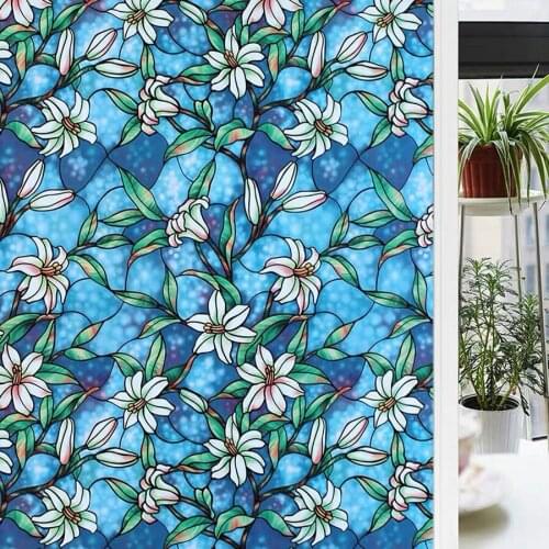 Stained Painted Orchid Window Decorative Film Glass Sticker Static Opaque Glue-free Privacy Frosted bathroom balcony Home Decor