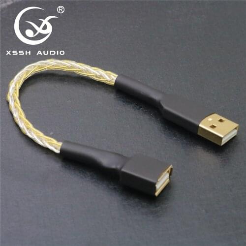 XSSH DIY Pure Copper Silver OFC USB A male to USB A female Audio cable Cord Wire for Laptop PC DAC