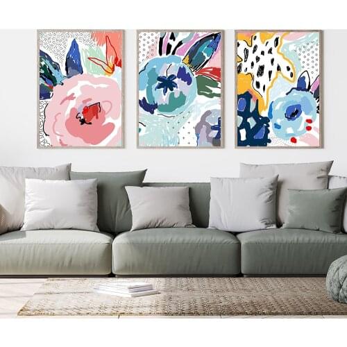 Bright Flower Drawing Wall Art Canvas Painting Abstract Colorful Floral Posters And Prints Nordic Pictures For Living Room Decor