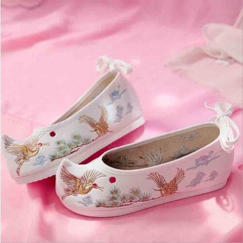 Women Hanfu Shoes Chinese Traditional Canvas Flat Shoes Vintage Embroidery Shoes Cosplay Hanfu Shoes White For Women Gift
