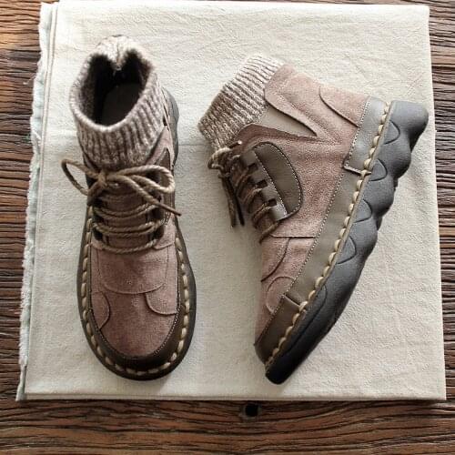 Handmade Soft Bottom Womens Boots 2019 Winter New Wool Mouth Womens Shoes Mori Literary Retro Martin Boots Comfort Ankle Boots