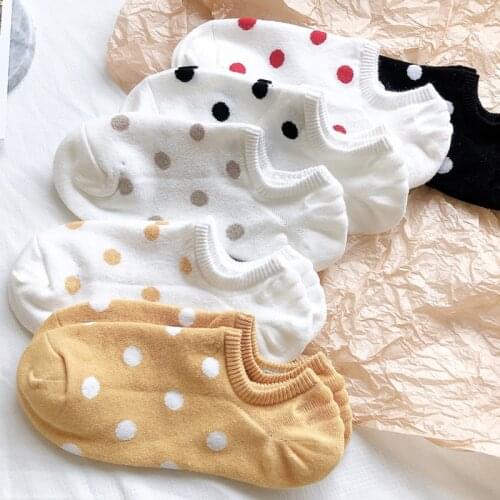 5 Pairs/Lot Women Socks For Summer Cotton Ankle Socks Japanese Style Polka Dots Elegant Invisible Female Footwear