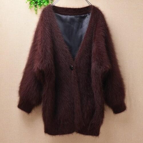 820g female women autumn winter thick warm mink cashmere knitted long batwing sleeves loose cardigan angora fur jacket coat pull