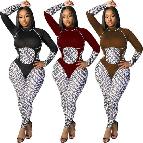 Moon Black/Gray Long Sleeve Skiing Jumpsuit Women Elastic High Outfit Fashion Fitness Sportswear Slim Rompers Streetwear