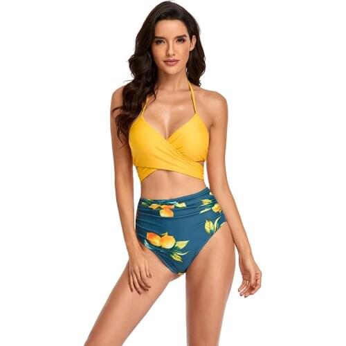 Womens swimwear 2021 Solid bikini top Push Up Cross-bundling Swimsuit Print Womens swimwear bottom Summer Beach Wear bikinis