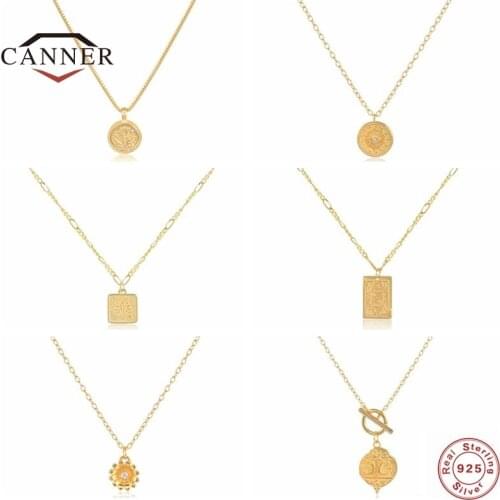 CANNER Real 925 Sterling Silver 18k Gold Plated Pendant Necklace for Women Choker Chain Necklace Silver 925 Jewelry Gift Collier