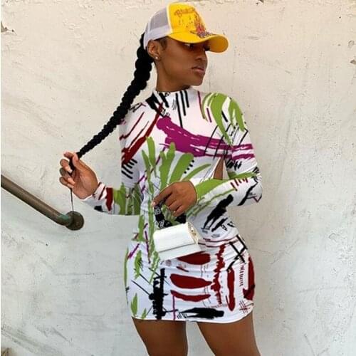 Printed Backless Bodycon Dress Women Spring 2021 Long Sleeve Club Mini Dress Streetwear Fashion Slim Skinny Open Back Sexy Dress