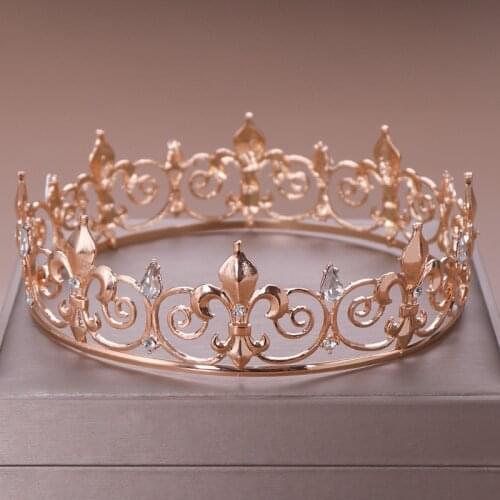 Gold Color Round Crown And Tiara Queen Wedding Hair Accessories Prom Tiara Bride Headpiece Women Party Crystal Hair Jewelry