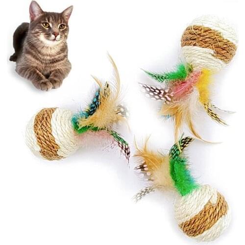 2PCS Cat Ball Toy Interactive Lovely Cat Colorful Feather Toy Cat Rope Ball Pet Chew Toy Training Toys Pet Cat Funny Favor Toy