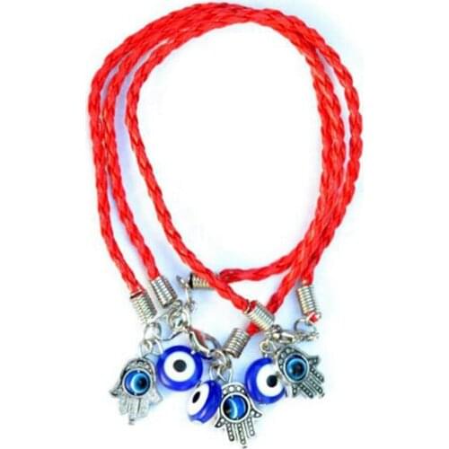 20Pcs Red Hamsa (S) & Eye Bead Kabbalah Charm String Braided Bracelets AS9810