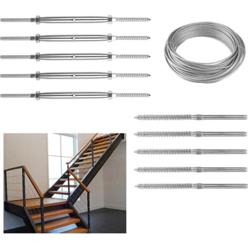316 Stainless Steel Cable Railing kit Straight Screw Swage Turnbuckle Tensioner for Stair Deck Railing Wood Post Balusters