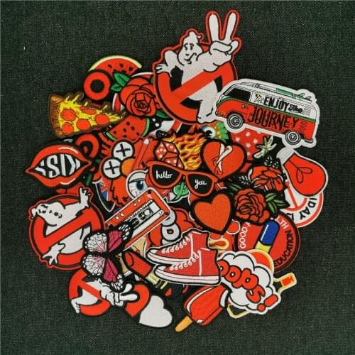 46PCS Ghost Elmo Flowers Patches for Clothes Kiss Eye Embroidery Patch Lot Applique Rose Iron on Sticker Glasses Badges for Jean