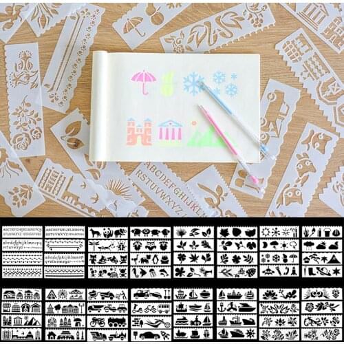 8Pcs/set Painting Template Reusable Washable Cartoon Stencils Scrapbooking Album Notebook Decorative Hollow Template