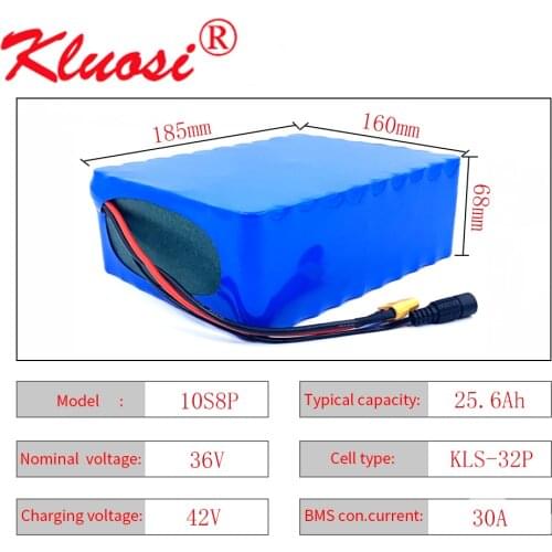 KLUOSI 10S8P 36V 25.6Ah 25Ah 1000W 36V Battery 42V Li-ion Battery Pack with 30A BMS for Ebike Electric Car Bicycle Motor Scooter