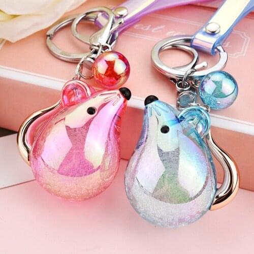 Acrylic Crystal Bubble Mouse Bear Keychain Individualized and Popular Magic Laser Leather Rope Package Pendant Wholesale