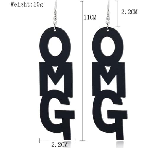 Creative OH MY GOD Message Letter OMG Big Acrylic Drop Earrings Fashion Jewelry
