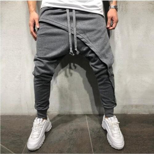 2021 Men pencil trouser Men Asymetric Layered Jogger Pants Hip Hop Streetwear Jogger Pants Casual Drawstring Close Bottom Pants