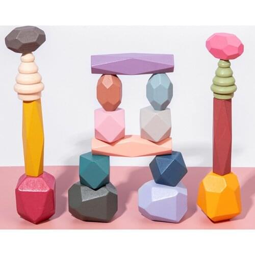 Wooden Colored Stones Stacking Game Creative Educational Toy Building Blocks Teaching Aid for Hands-On Skills Kids Gift