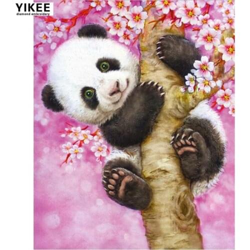H356 diamond painting panda on the tree, diamond painting full square cartoon