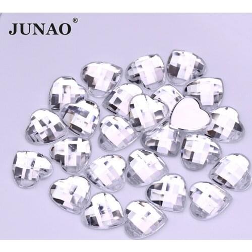 JUNAO 8 10 12 14 16 18 20 mm Clear Heart Crytstal Rhinestone Flatback Fancy Crystal Stones Non Hotfix Strass Applique Garment