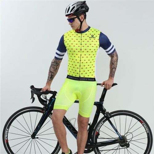 BOESTALK Team Cycling Jersey Set Mens Summer Short Sleeve Bike Clothing Quick Dry Breathable Fabric Gel Cushion
