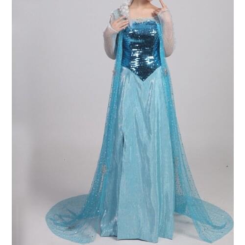 Movie Ice Snow Cosplay Queen Elsa Costume Adult Women Blue Princess Dress Fancy Halloween Carnival Ball Gown