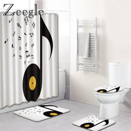 Music Printed Bath Mat with Shower Curtain Set Microfiber Bathroom Foot Mat Bath Carpet Home Decor Toilet Carpet Shower Rug