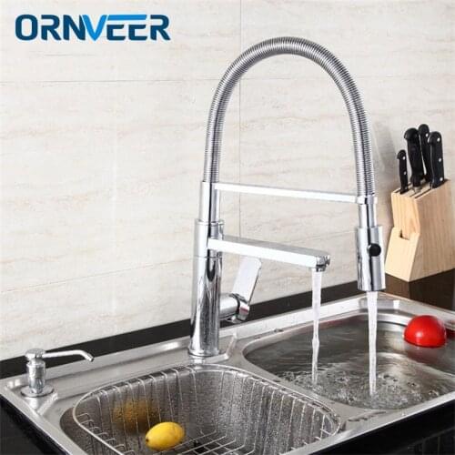 Brass Chrome Pull Out Rotary Kitchen Faucet Mixer Tap for Sinks Single Handle Deck Mounted Hot And Cold Water