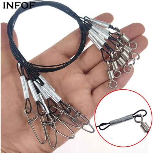 INFOF 5-pieces Anti-bite Steel Fishing Line 47.5cm Steel Wire Leader with Swivel Snap Sea Fishing Accessories Lead Core Leashs