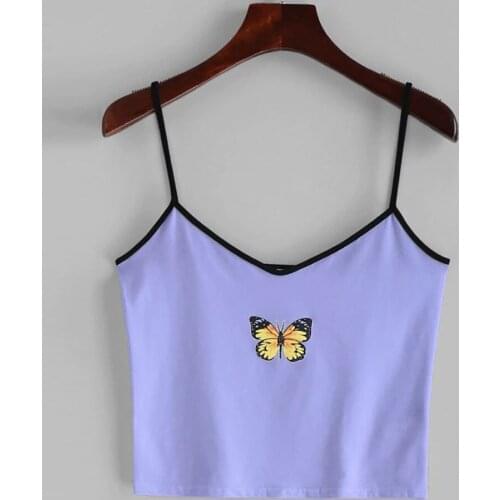 Summer Women Tank Tops Sexy Butterfly Print Sleeveless Vest Camisole Top Ladies Crop Tops Shirts Vacation Top Female Streetwear