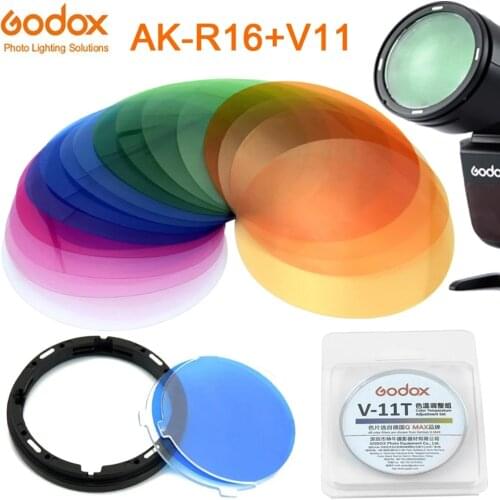 Godox AK-R16 Magnetic Mount Diffuser Plate with V-11C / V-11T Color Effect Gel Set for Godox V1 Series Flash Light Speedlite