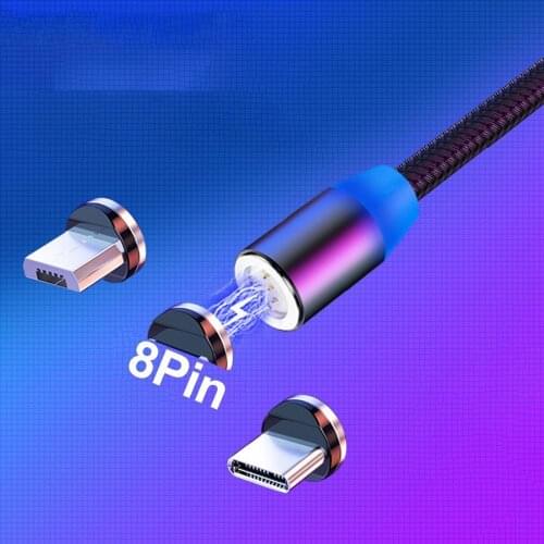 3A Magnetic USB Cable Fast Charging Type-C Micro-USB Round Cord for Mobile Phone Rotating Wear-resistant Luminous Cables