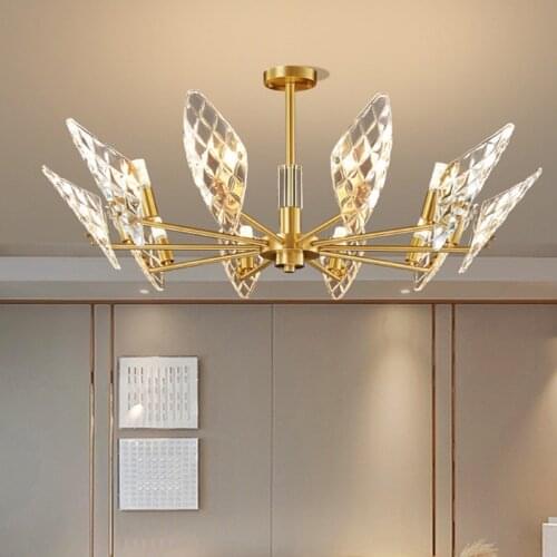 Nordic copper living room led chandelier post modern light luxury bedroom light American crystal dining room chandelier lighting