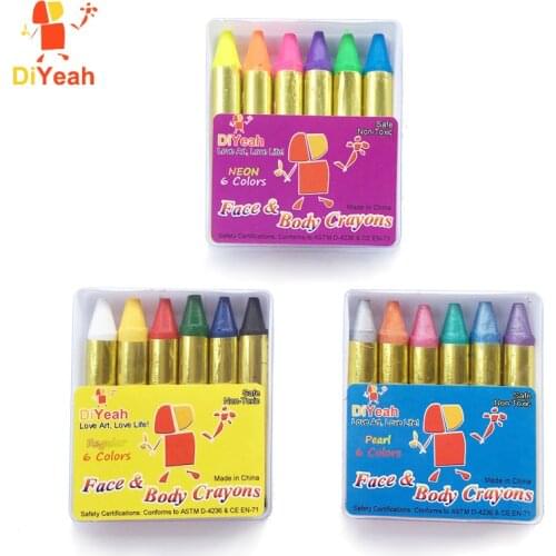 DiYeah Mini Body Paint Crayons Pearl Neon Fluorescent Maquiagem Makeup Kids Face Paint Pigment UV Glow Painting 6 Color Body Art