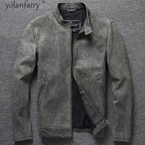 2021 New Genuine Cow Leather Jacket Men Clothing Real Leather Coat Spring Autumn Vintage High Quality Motorcycle Jackets Man