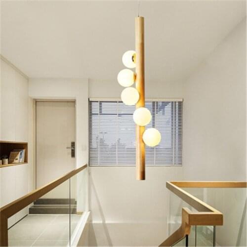 Nordic Magic Bean Light Stairwell Creative Art Deco Simple Restaurant Molecular Light Modern Wood Art Personality Chandelier