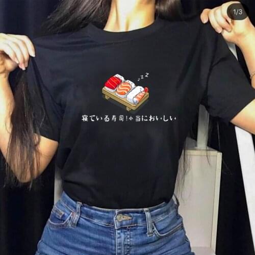 New Round neck short sleeve T-shirt sleeping sushi rolls shirt sushi lover gifts graphic funny sayings shirt