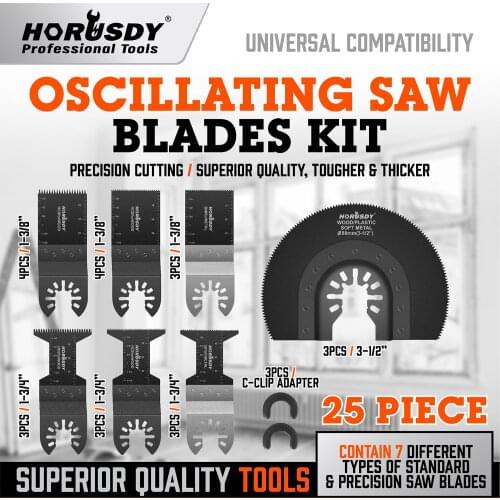 HORUSDY 2021-NEW 25Pcs oscillating saw blade kit for wood plastic soft metal universal compatibility precision cutting