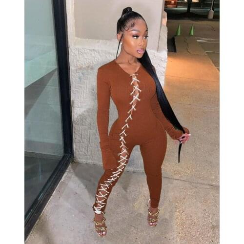 Felyn 2021 New Arrival Famous Brand Jumpsuits Solid Bandage O-neck Flare Sleeve Sexy Bodycon Rompers